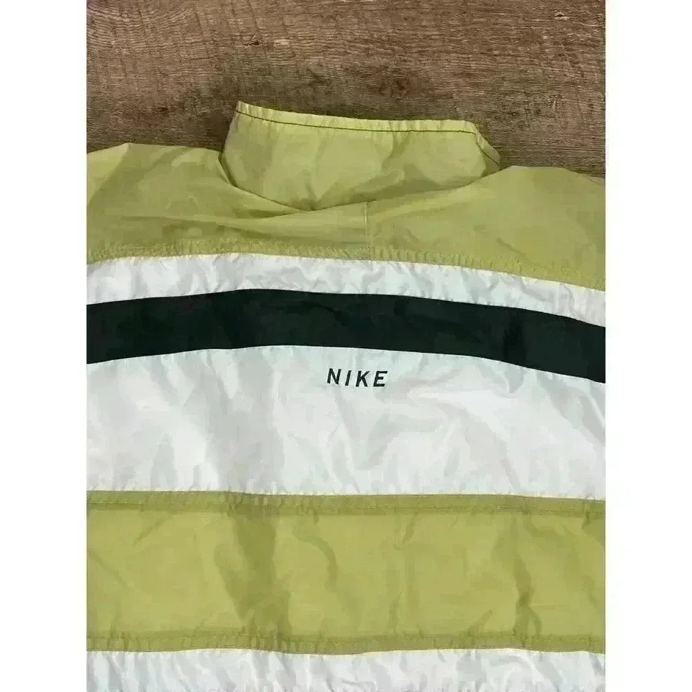 Vtg 90s Nike Spell Out Striped Green Tan Windbreaker Full Zip Track Jacket M